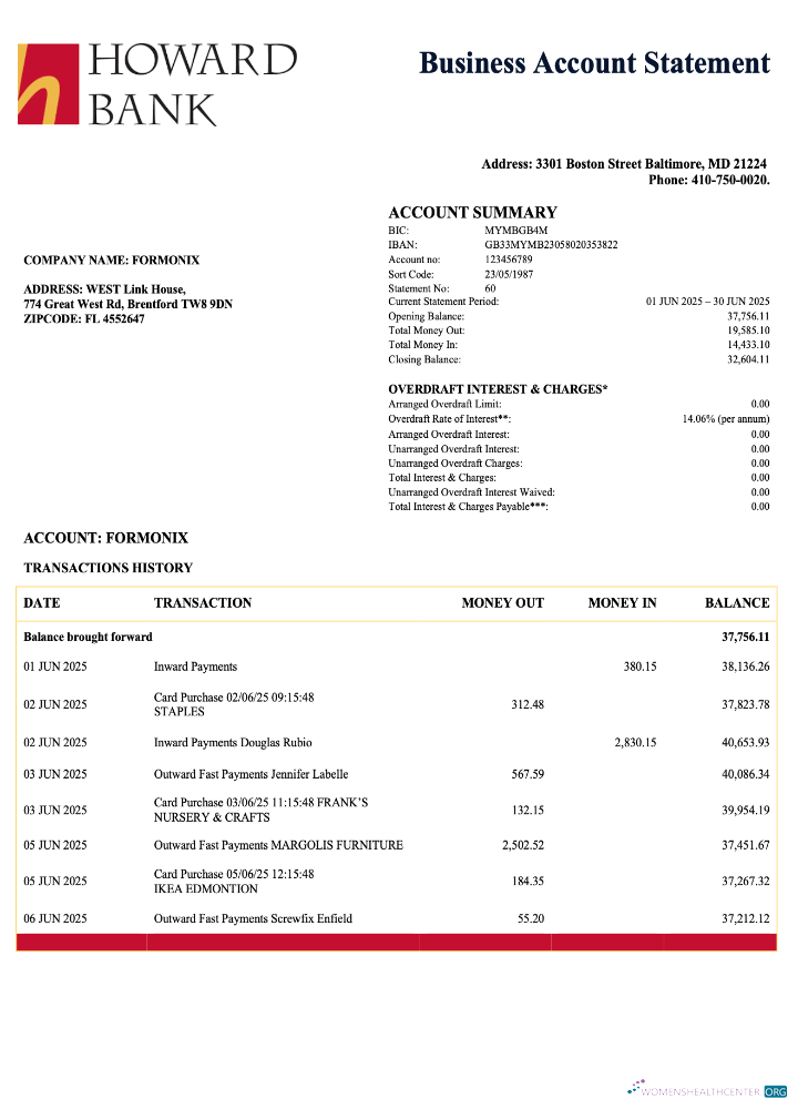 Download USA Howard corporate statement Word and PDF template Photoshop template